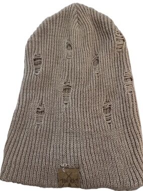 Tribe Kelley Distressed Knit Beanie in Taupe